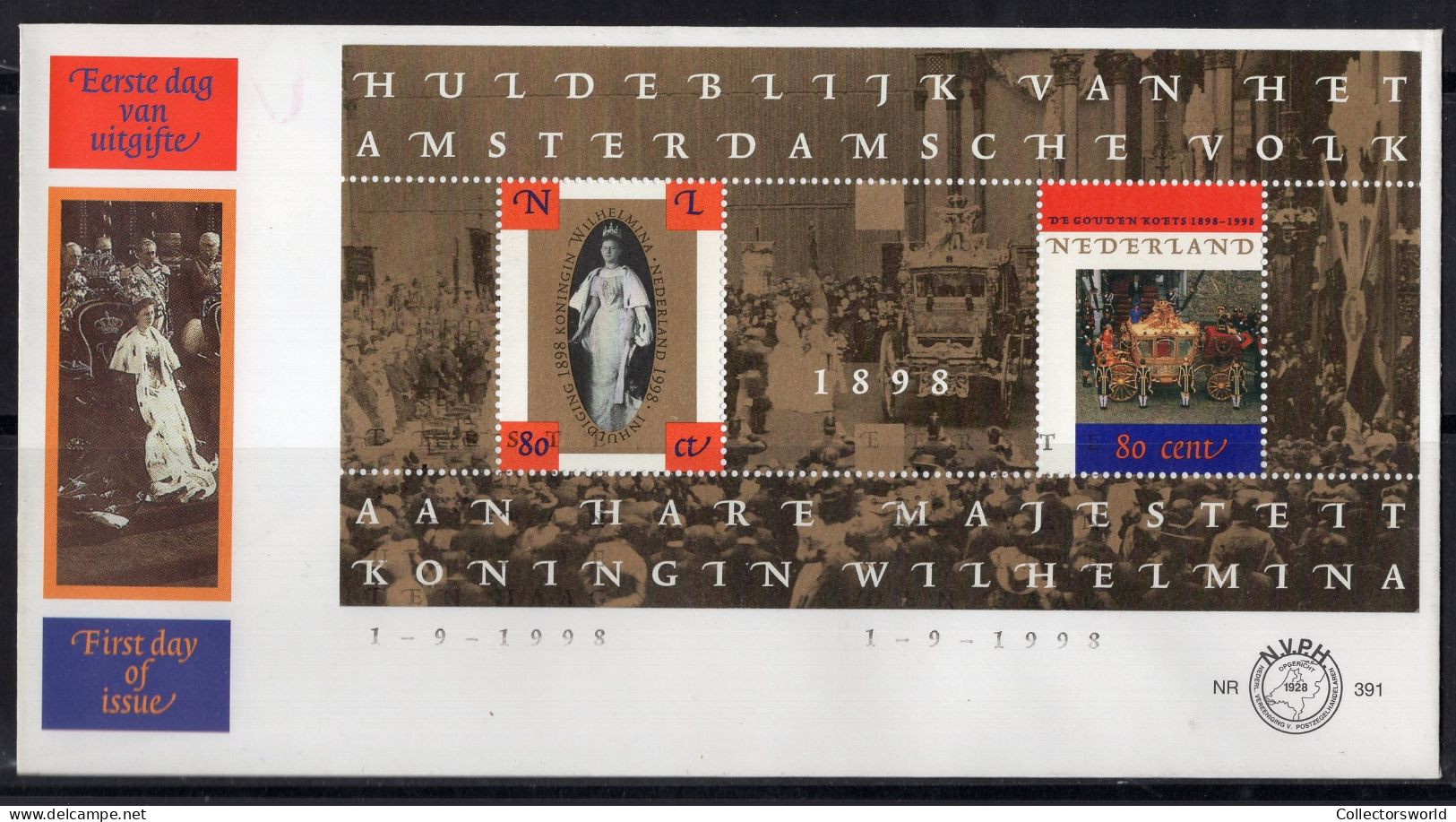 Netherlands FDC 1998 / 391 100th Ann Inauguration Queen Wilhelmina - FDC