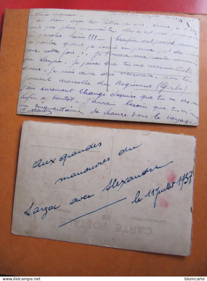 2 Cartes Photo - CAMP DU LARZAC - 1937 Et 1938 - GARDE D'ECURIE - GROUPE SUR CHEVAL - Personen
