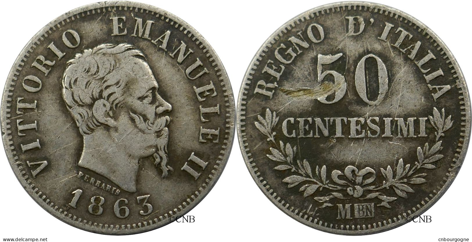 Italie - Royaume - Victor-Emmanuel II - 50 Centesimi 1863 M Milan - TB+/VF35 ! - Mon5041 - 1861-1878 : Victor Emmanuel II