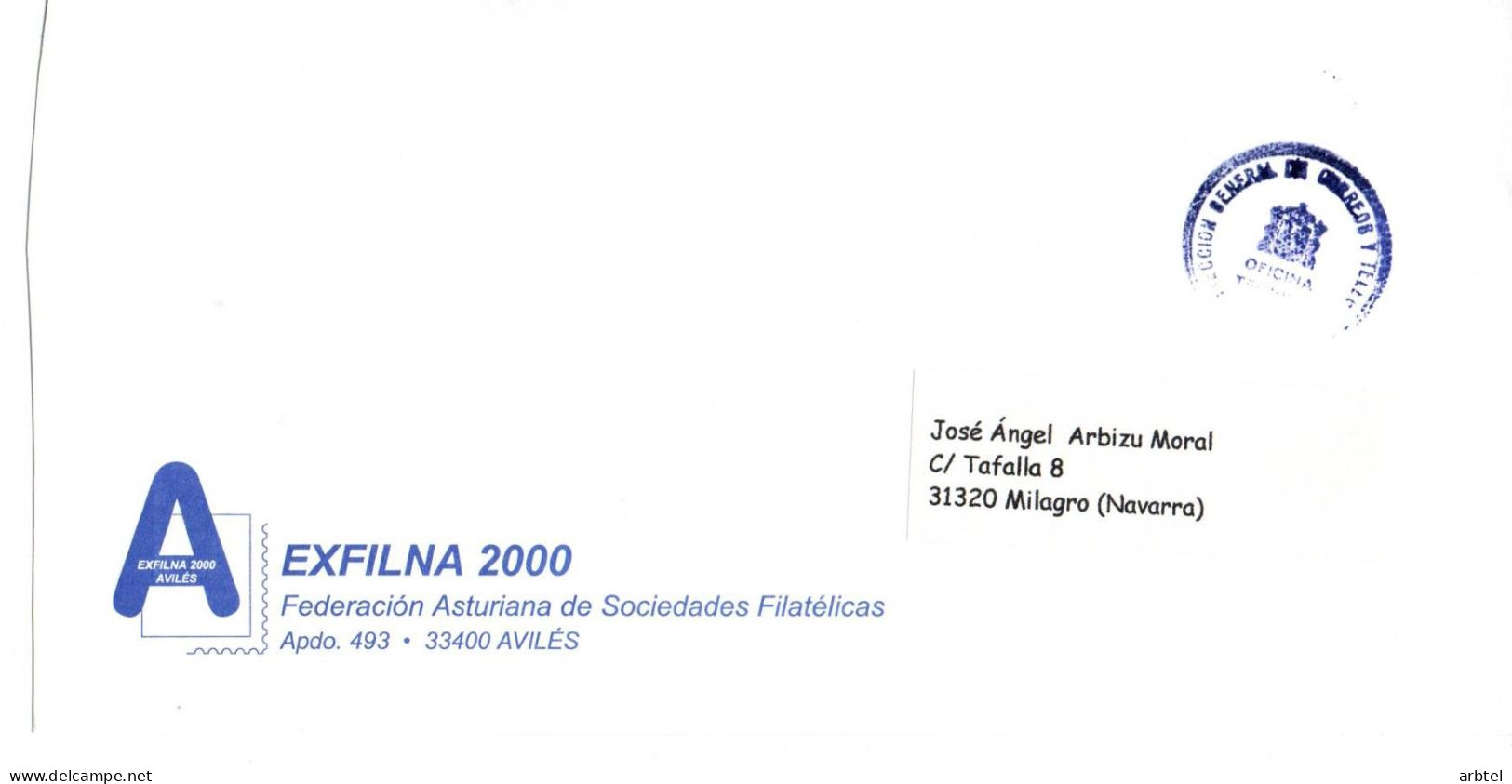 ESPAÑA SPAIN CC DIRECCION GENERAL DE CORREOS EXFILNA 2000 AVILES ASTURIAS - Franchigia Postale