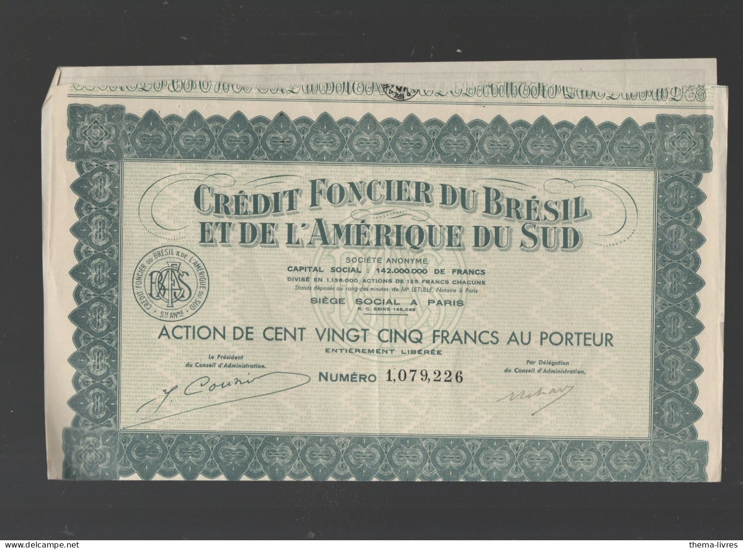 Paris: Action De 125f   CREDIT FONCIER DU BRESIL ET DE L'AMERIQUE DU SUD  (CAT7167) - Other & Unclassified