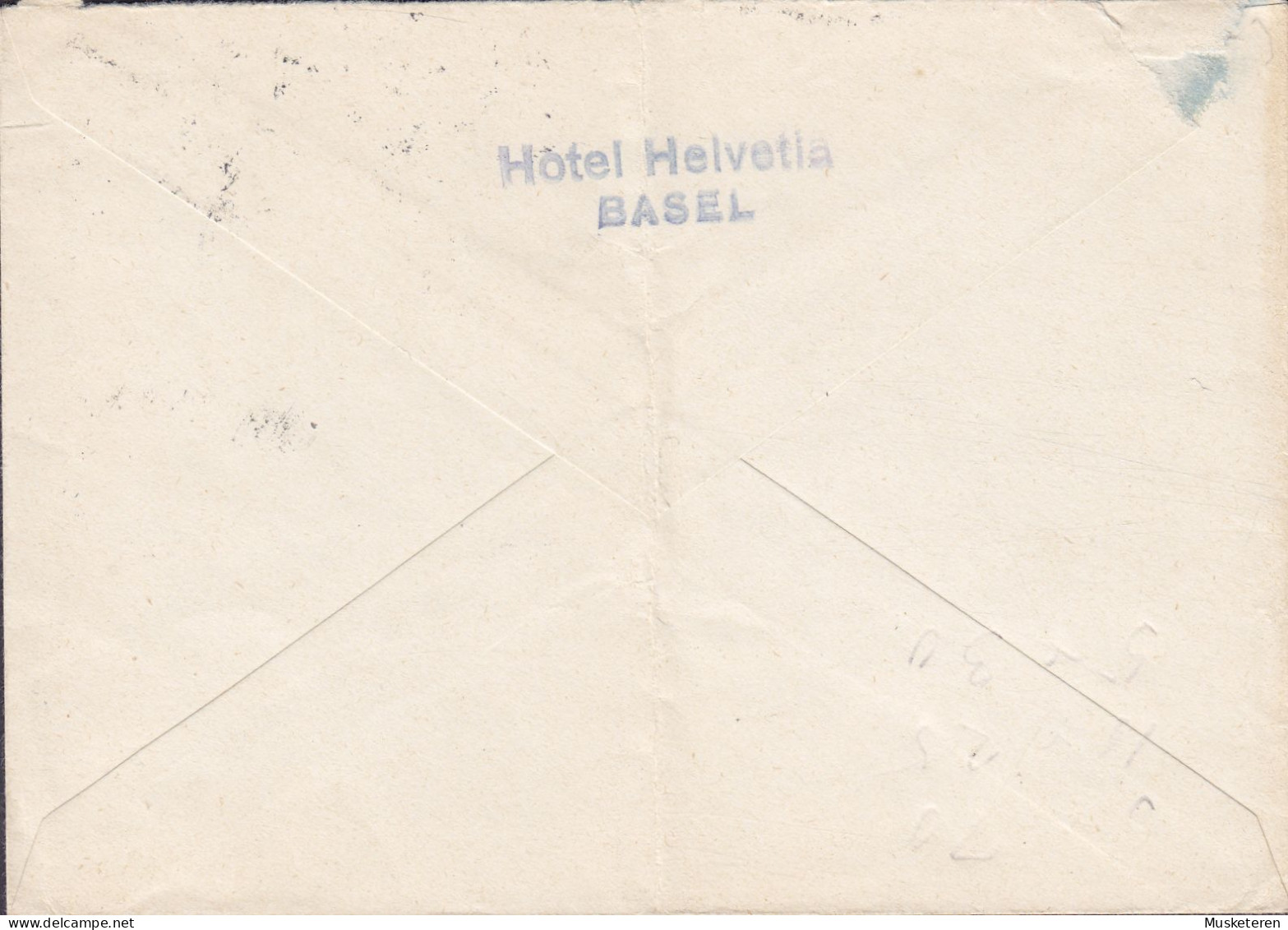 Switzerland Purple Line Cds. 'Hotel Helvetia Basel' BASEL 1944 Cover Brief Lettre (2 Scans) - Lettres & Documents