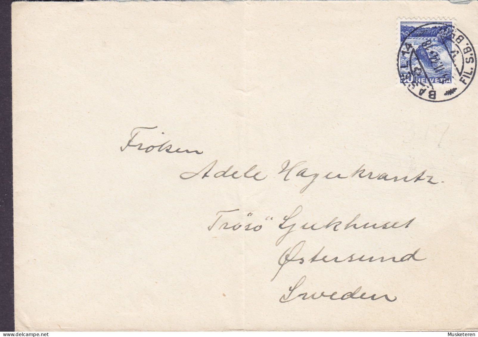 Switzerland Purple Line Cds. 'Hotel Helvetia Basel' BASEL 1944 Cover Brief Lettre (2 Scans) - Covers & Documents