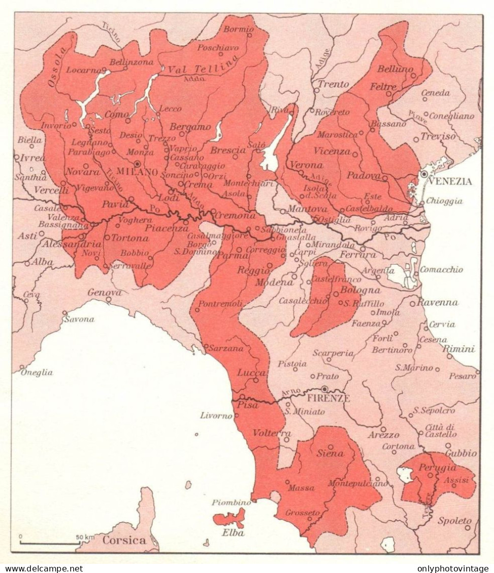 Italia, Ducato Di Milano Alla Morte Di Gian Galeazzo Visconti, Mappa Epoca - Carte Geographique