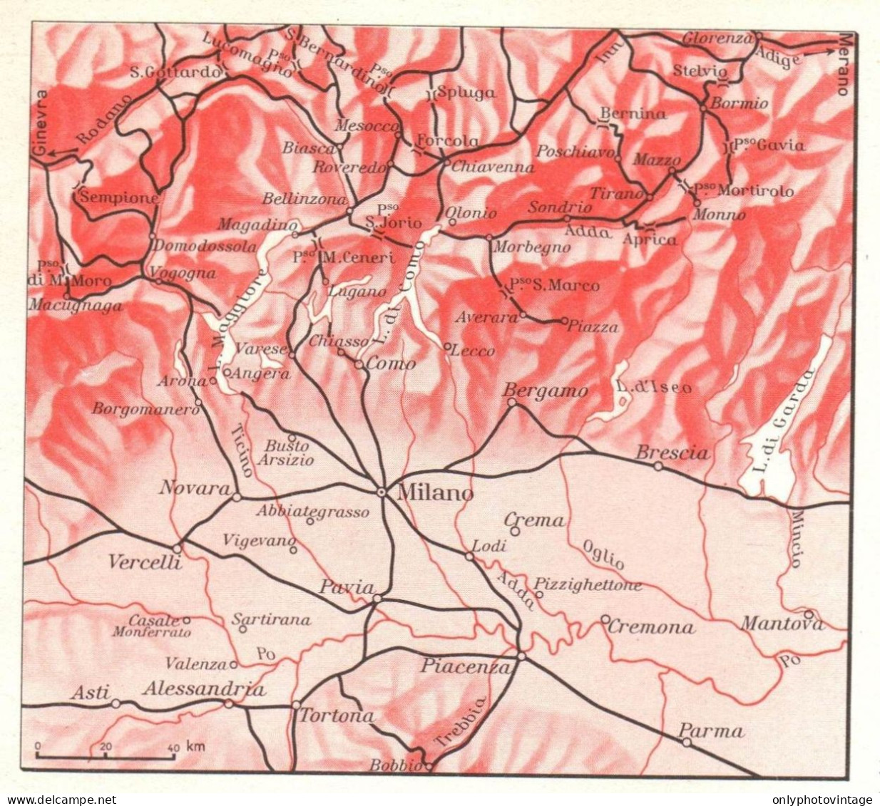 Lombardia, Principali Fiere E Mercati Del Sec. XV, Mappa Epoca Vintage Map - Carte Geographique