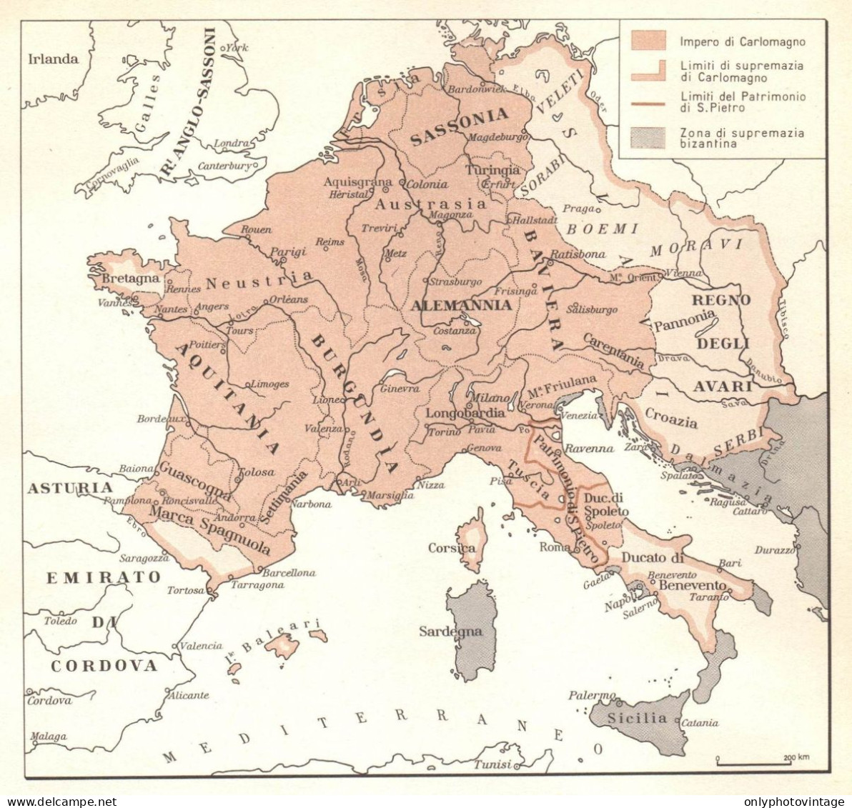 Impero Di Carlo Magno, Mappa Epoca, Vintage Map - Carte Geographique