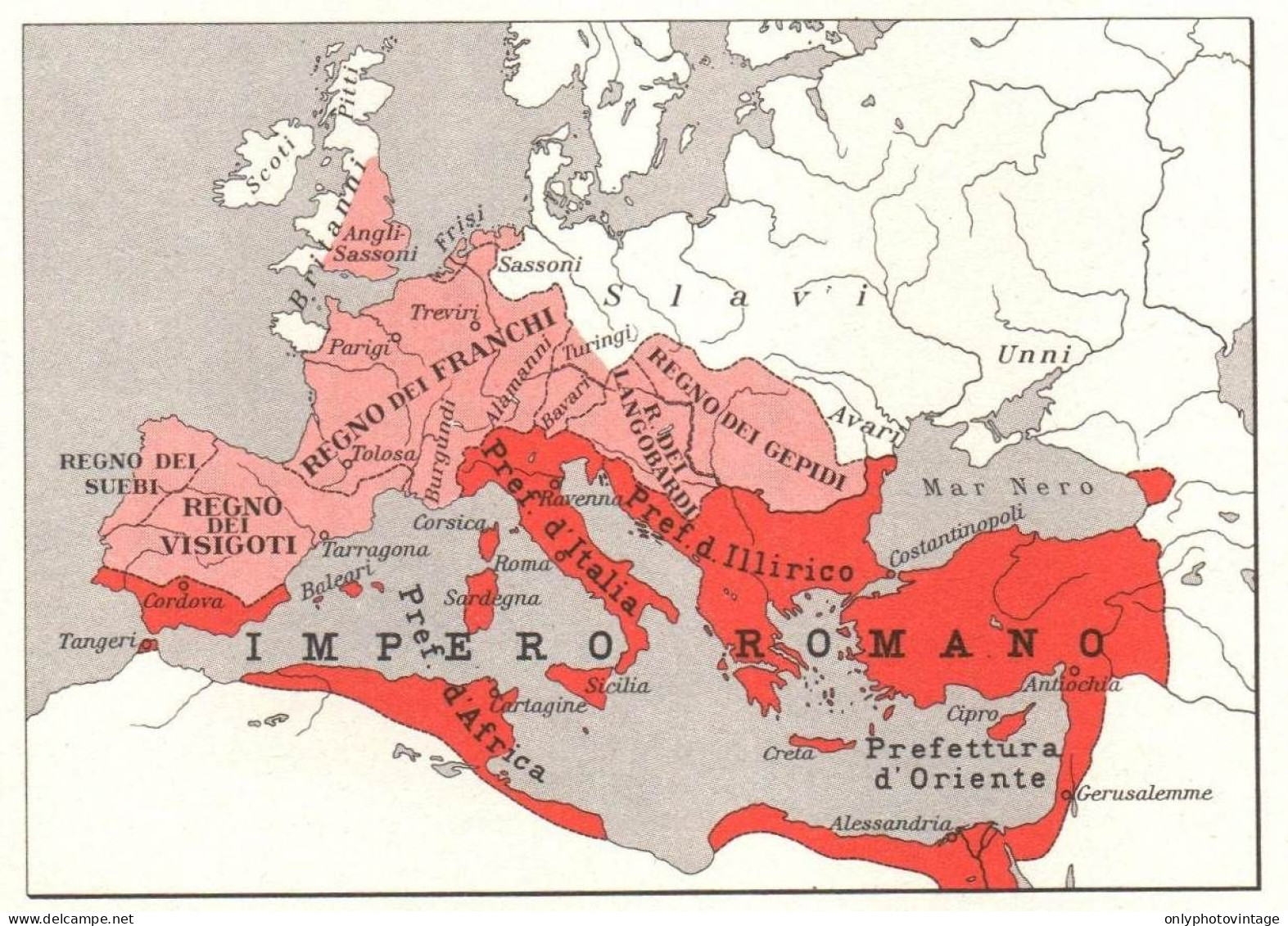 Impero Romano E Regni Barbarici Alla Morte Di Giustiniano, Mappa Epoca - Carte Geographique