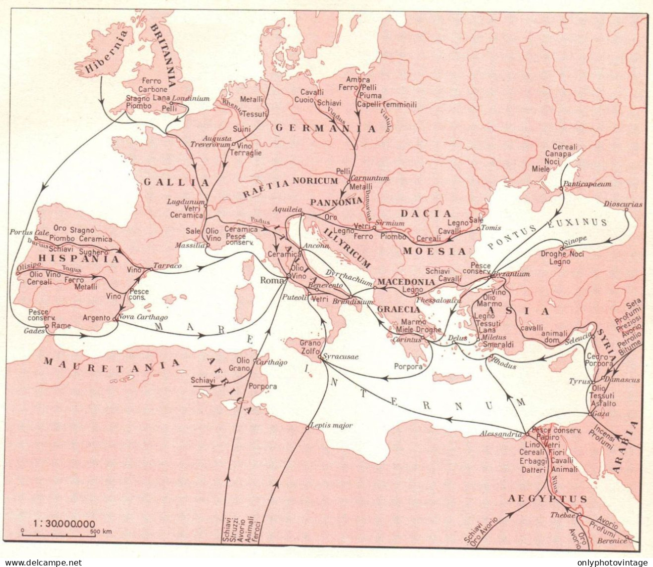 Rifornimenti Di Roma Imperiale, Mappa Epoca, Vintage Map - Carte Geographique