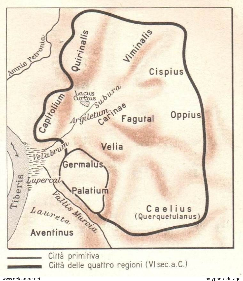 Italia, I Colli Di Roma Primitiva, Mappa Epoca, Vintage Map - Carte Geographique