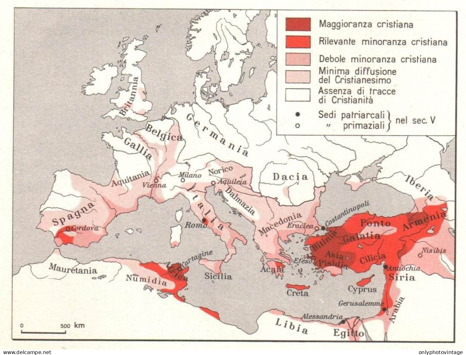 Diffusione Cristianesimo Nel IV Secolo, Mappa Epoca, Vintage Map - Carte Geographique