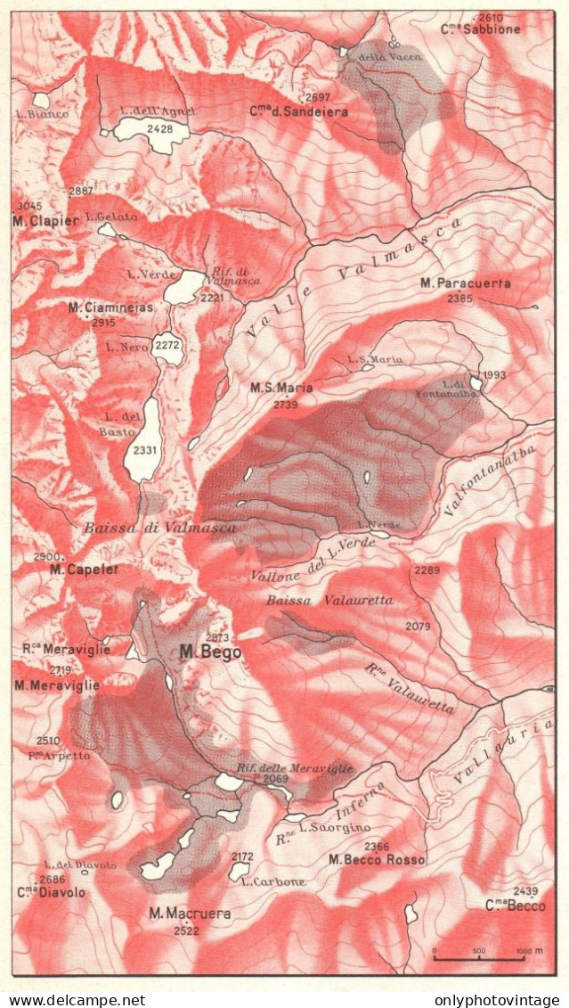 Francia, Monte Bego, Vallone Delle Meraviglie, Mappa Epoca, Vintage Map - Carte Geographique