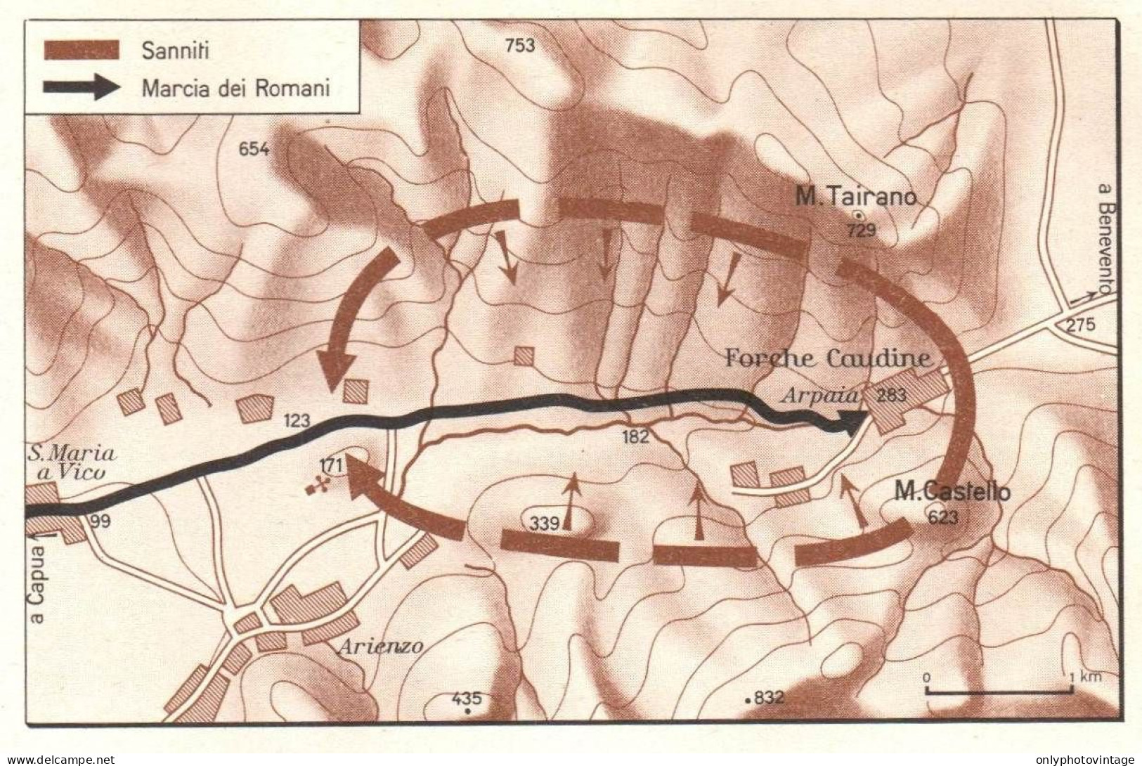 Benevento, Conca Di Caudio E Schieramento Dei Sanniti, Mappa Epoca - Carte Geographique