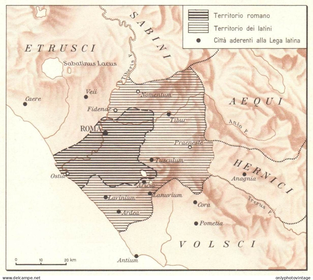 Italia, Il Lazio Antico Nel V Sec. A.C., Mappa Epoca, Vintage Map - Carte Geographique