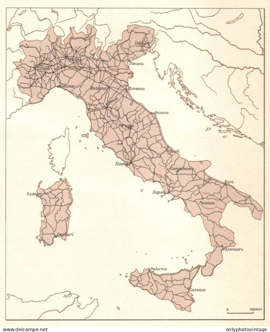 Italia, Rete Stradale Principale Nel 1914, Mappa Epoca, Vintage Map - Carte Geographique