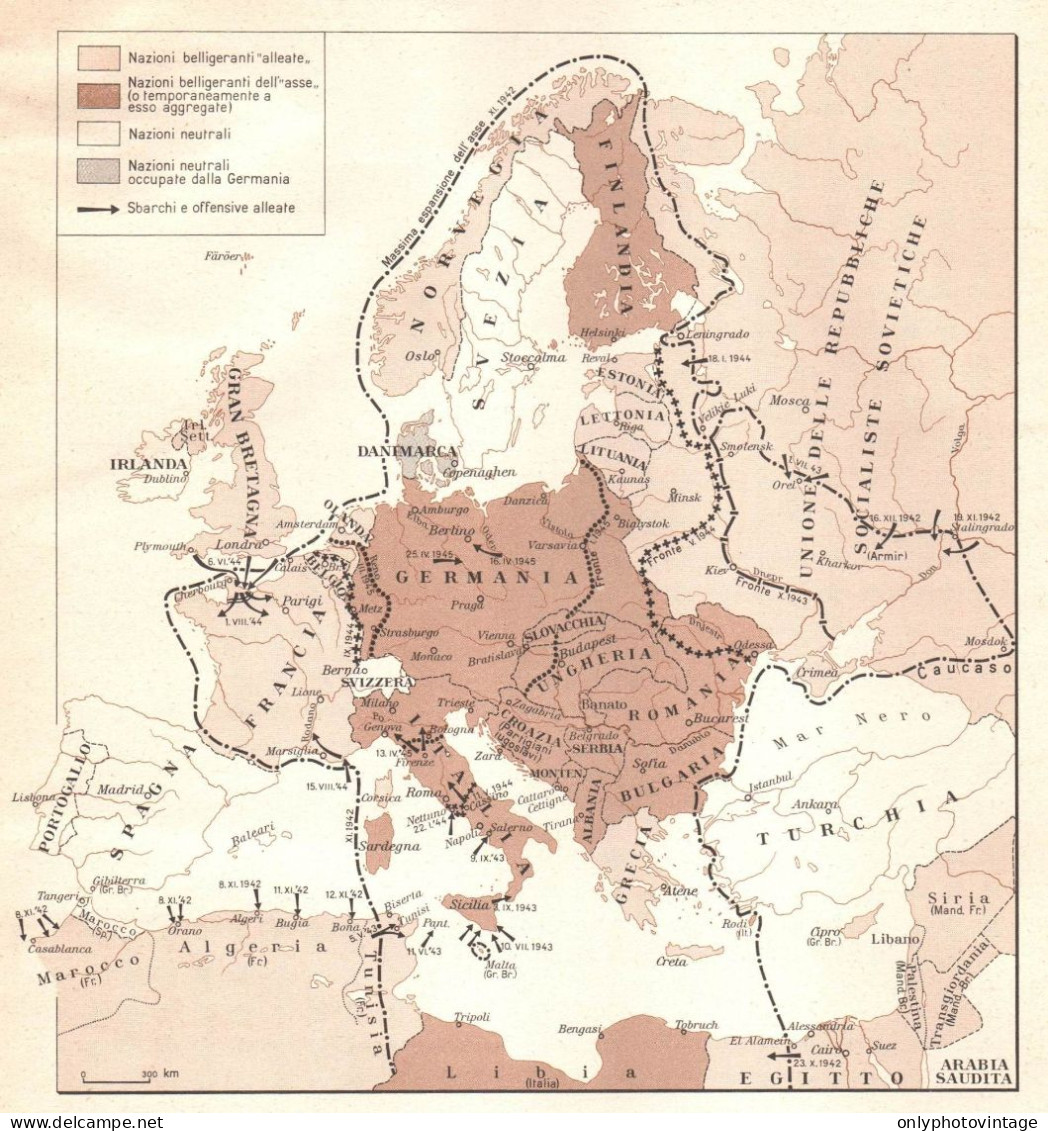 Fronti Di Guerra In Europa Dal 1942 Al 1945, Mappa Geografica Epoca - Carte Geographique