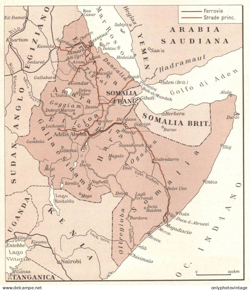 Africa Orientale Italiana, Mappa Geografica Epoca, Vintage Map - Carte Geographique