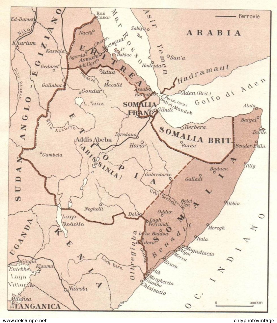 Prime Colonie Italia In Africa, Eritrea E Somalia, Mappa Epoca Vintage Map - Carte Geographique