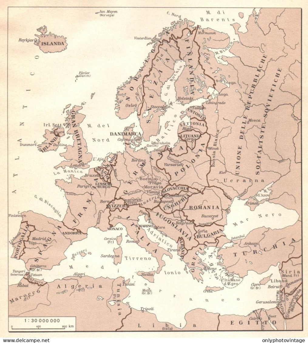 Europa Nel 1939, Vigilia Seconda Guerra Mondiale, Mappa Geografica Epoca - Carte Geographique