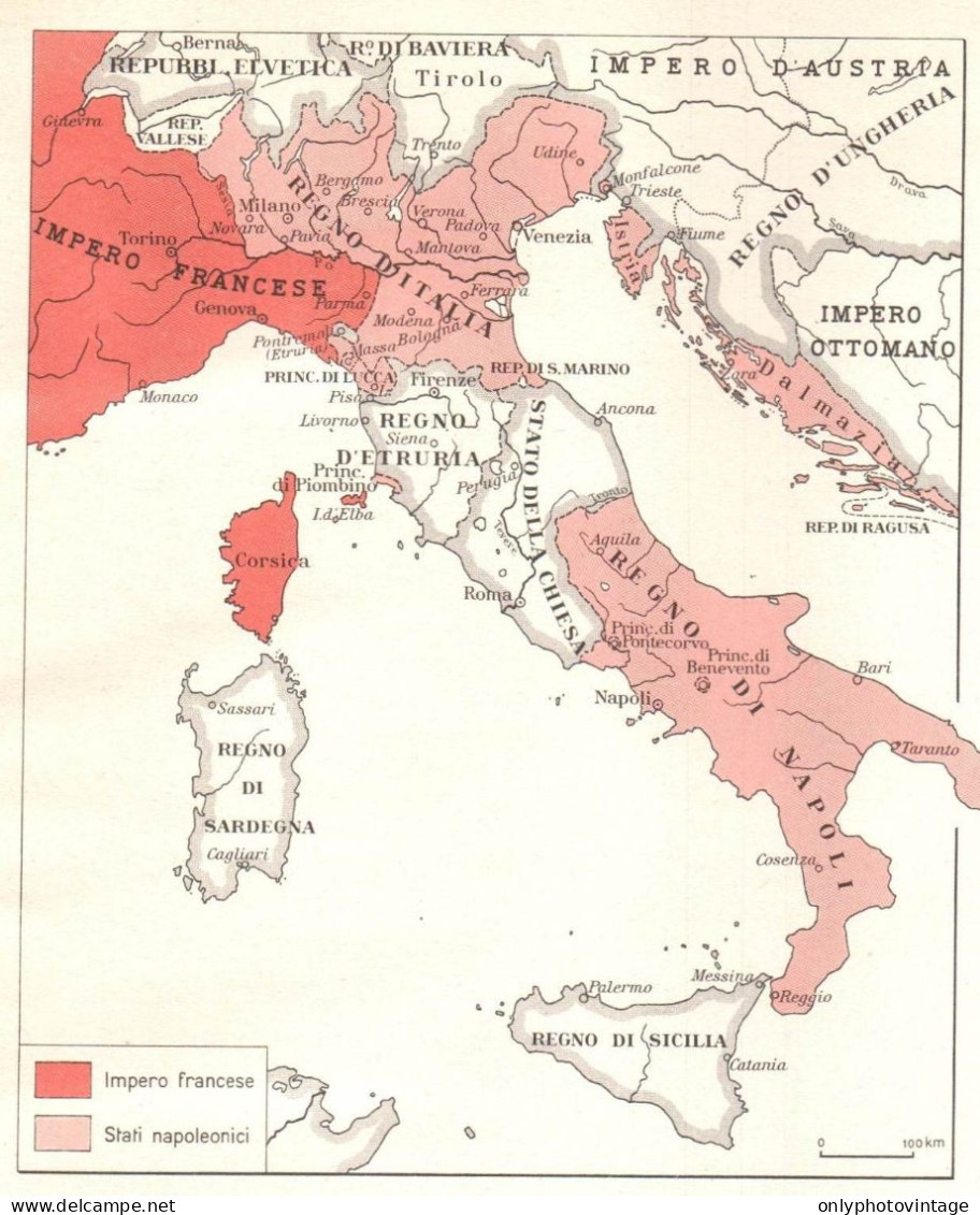 Italia Nel 1806, Mappa Geografica Epoca, Vintage Map - Cartes Géographiques