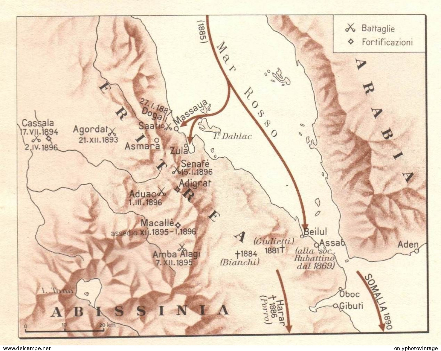 Le Prime Campagne D'Africa, Mappa Geografica Epoca, Vintage Map - Cartes Géographiques