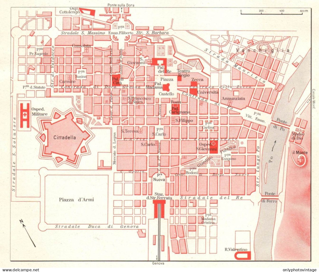 Torino, Pianta Della Città Intorno Al 1850, Mappa Epoca, Vintage Map - Cartes Géographiques