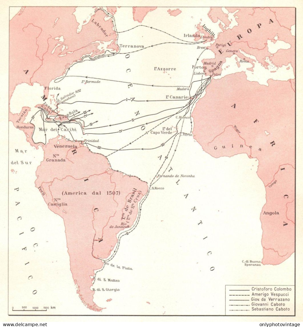 Itinerari Primi Viaggi Scoperta America, Mappa Geografica, Vintage Map - Mapas Geográficas