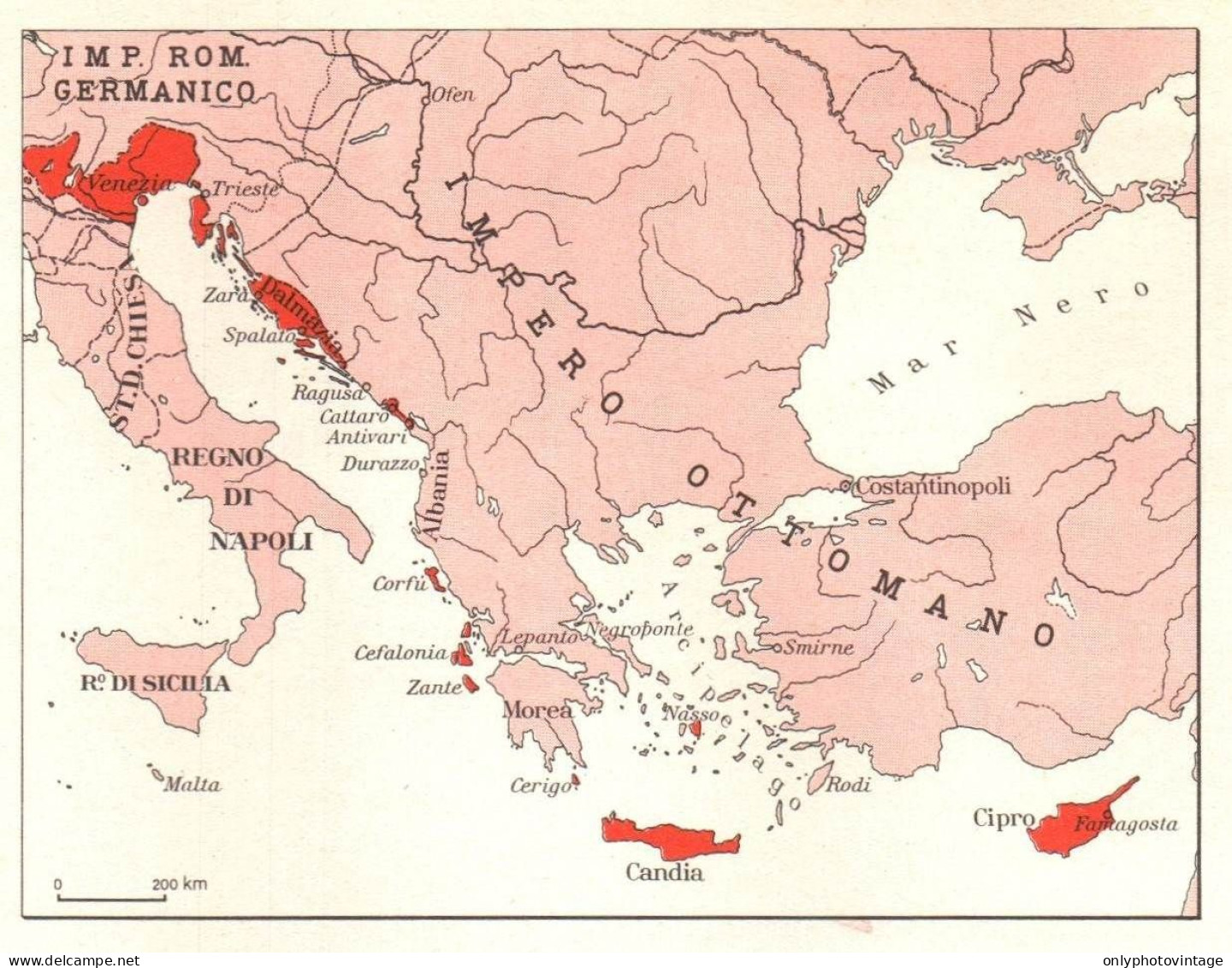 Domini Veneziani Alla Metà Del XVI Secolo, Mappa Geografica, Vintage Map - Carte Geographique