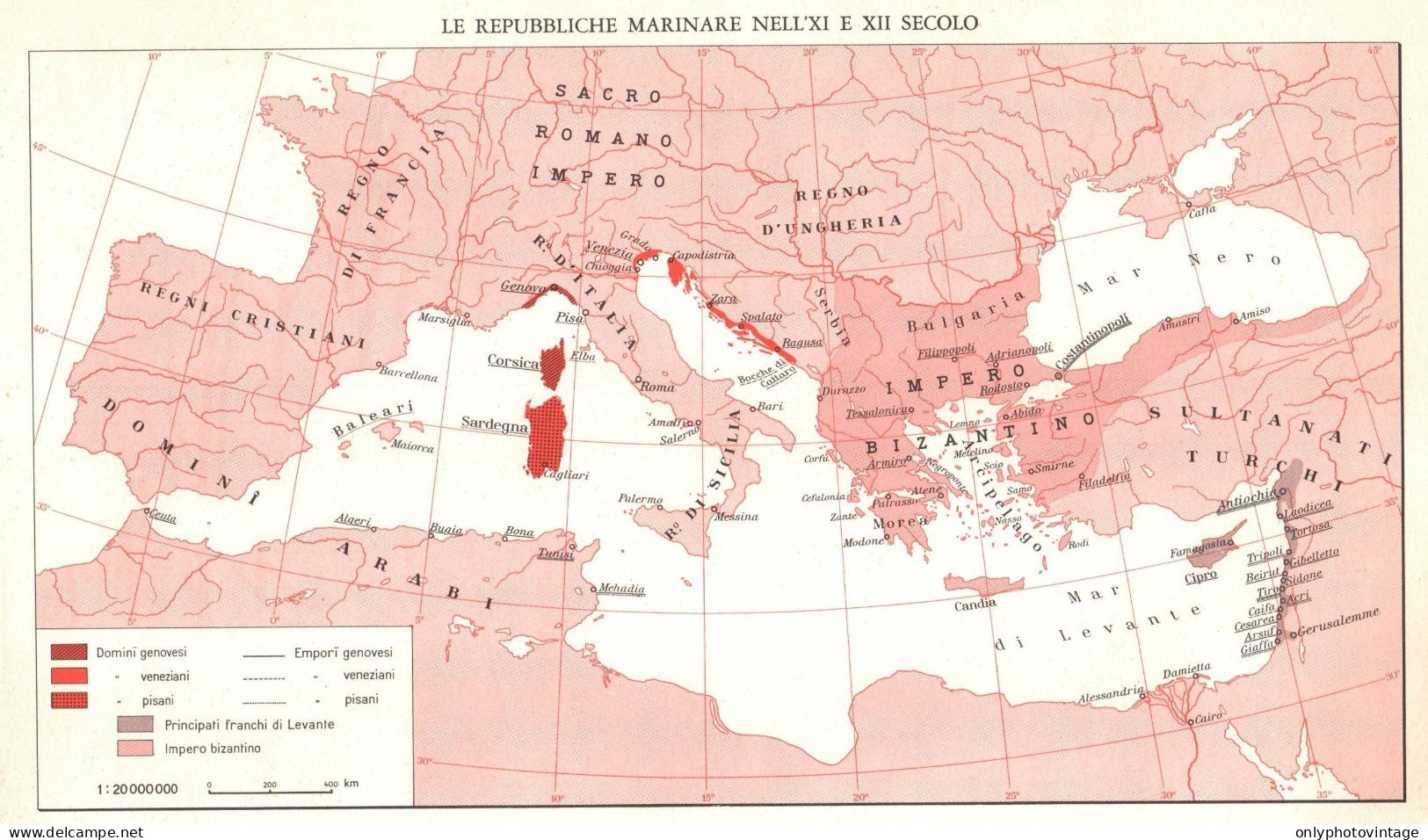 Repubbliche Marinare XI E XII Secolo, Mappa Geografica Epoca, Vintage Map - Carte Geographique