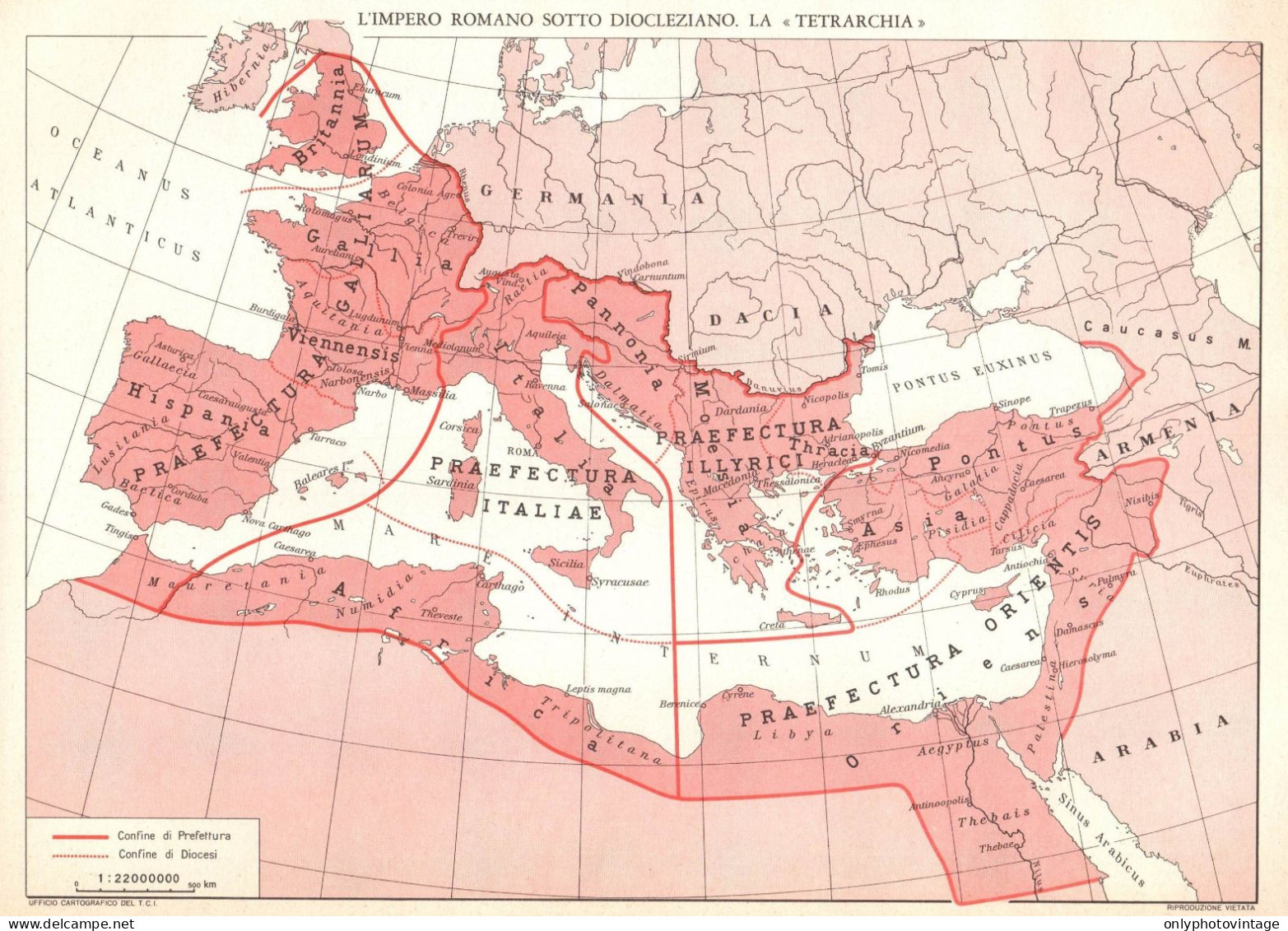 Impero Romano Sotto Diocleziano, Mappa Geografica Epoca, Vintage Map - Landkarten