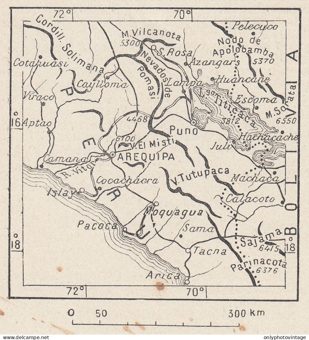 Perù, Arequipa E Dintorni, 1907 Carta Geografica Epoca, Vintage Map - Landkarten