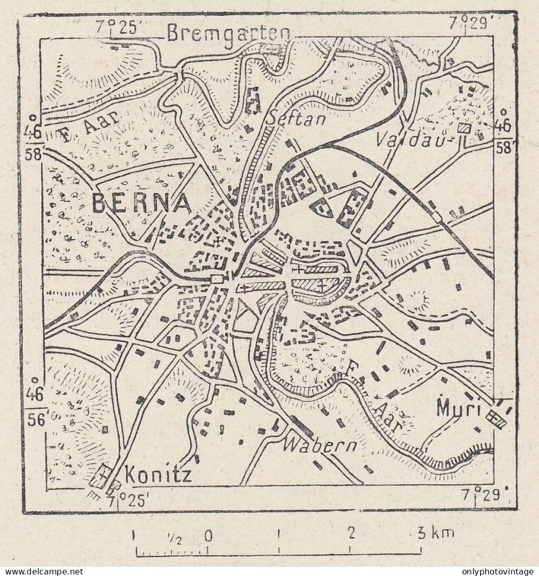 Svizzera, Berna E Dintorni, 1907 Carta Geografica Epoca, Vintage Map - Landkarten