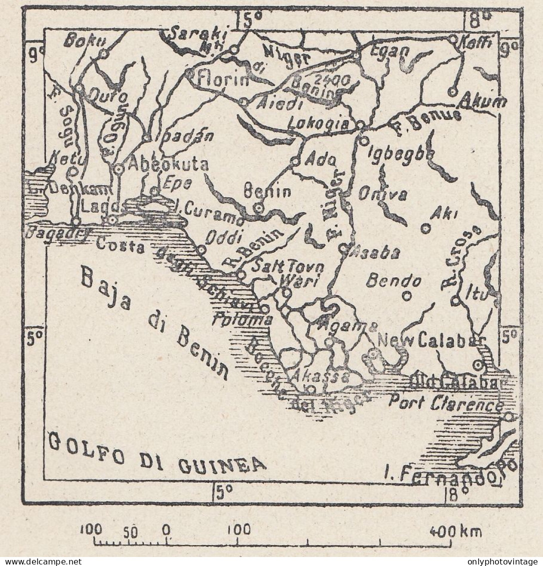 Africa, Benin, 1907 Carta Geografica Epoca, Vintage Map - Mapas Geográficas