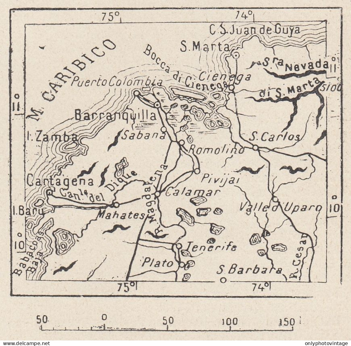 Colombia, Barranquilla E Dintorni, 1907 Carta Geografica Epoca Vintage Map - Landkarten