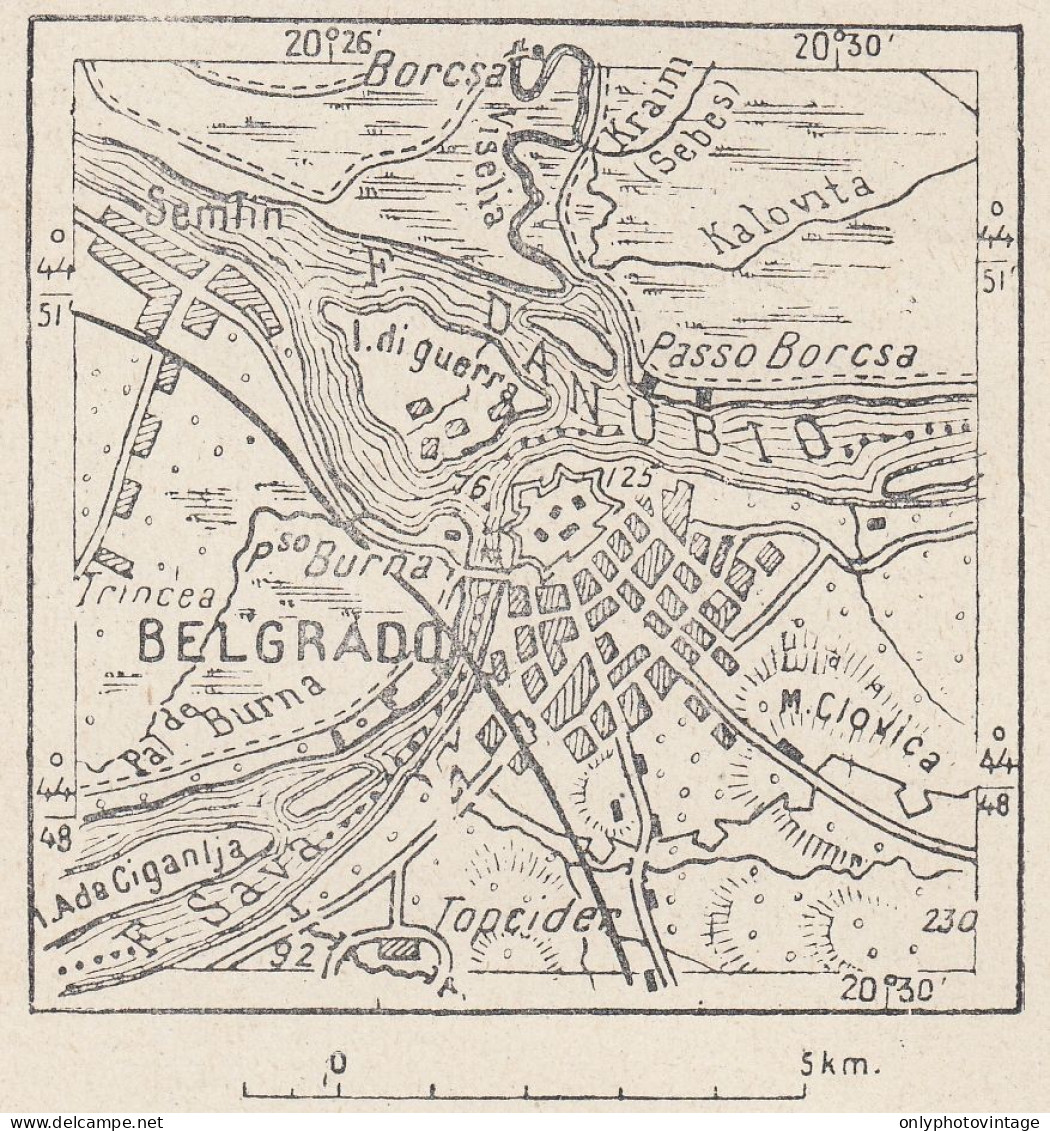 Serbia, Belgrado E Dintorni, 1907 Carta Geografica Epoca, Vintage Map - Cartes Géographiques