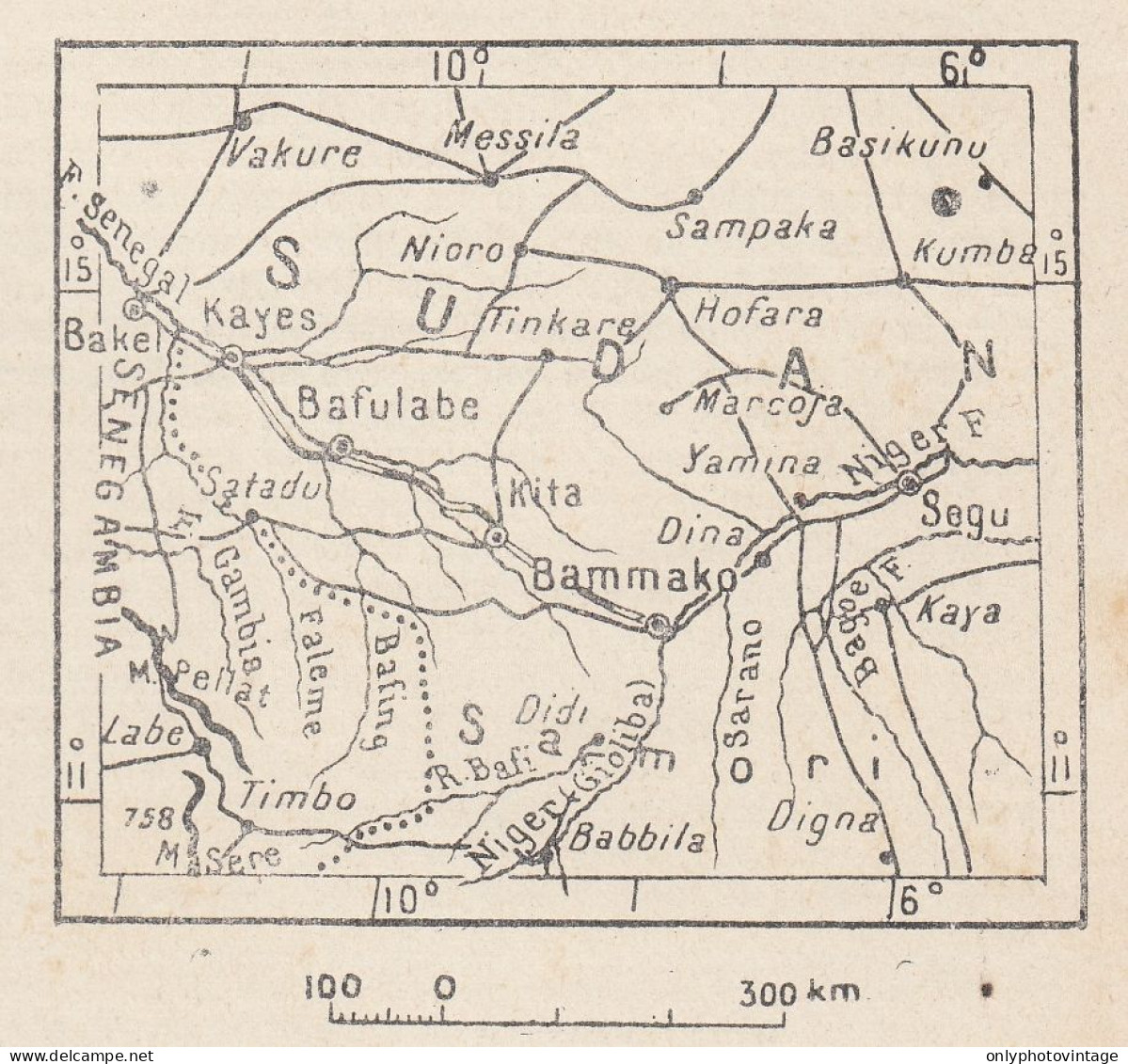 Mali, Bamako E Dintorni, 1907 Carta Geografica Epoca, Vintage Map - Mapas Geográficas