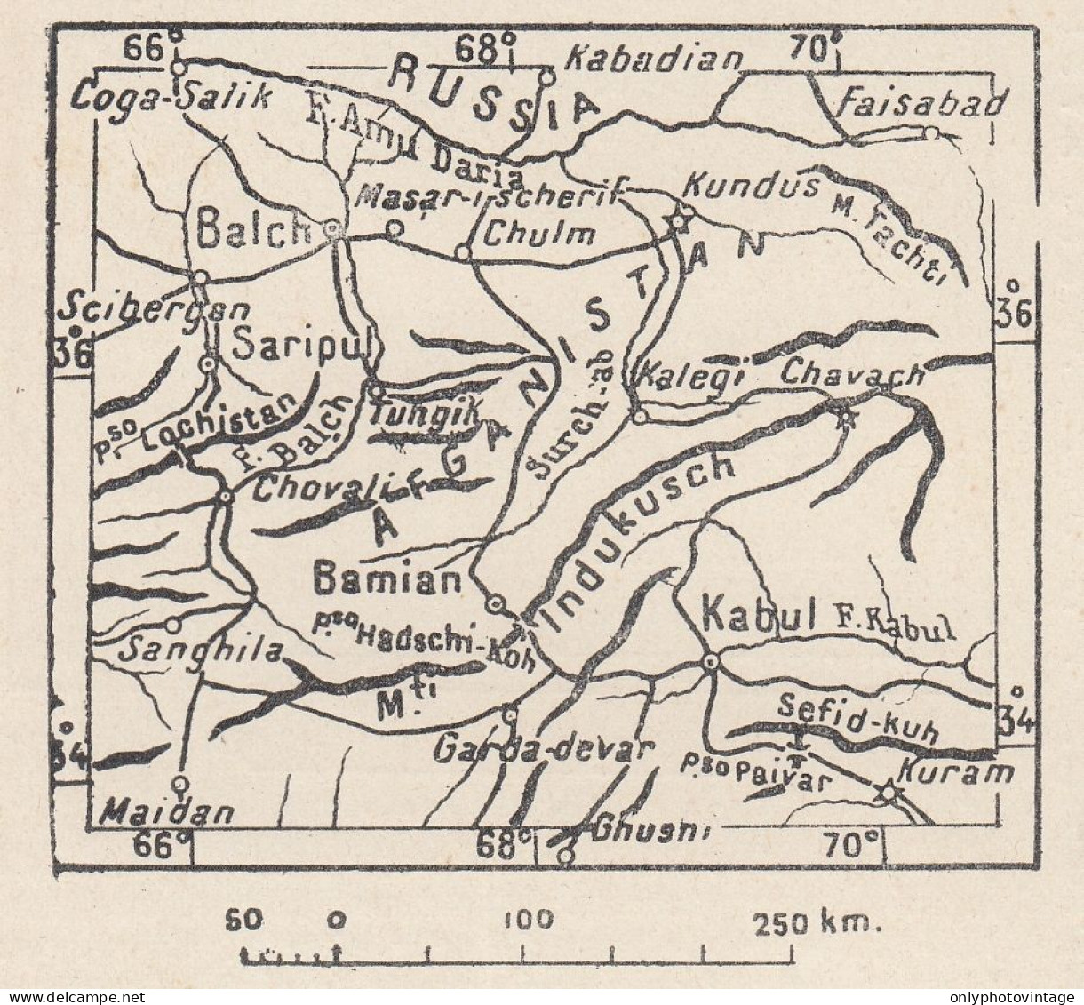 Afghanistan, Distretto Di Bamiyan, 1907 Carta Geografica Epoca Vintage Map - Cartes Géographiques