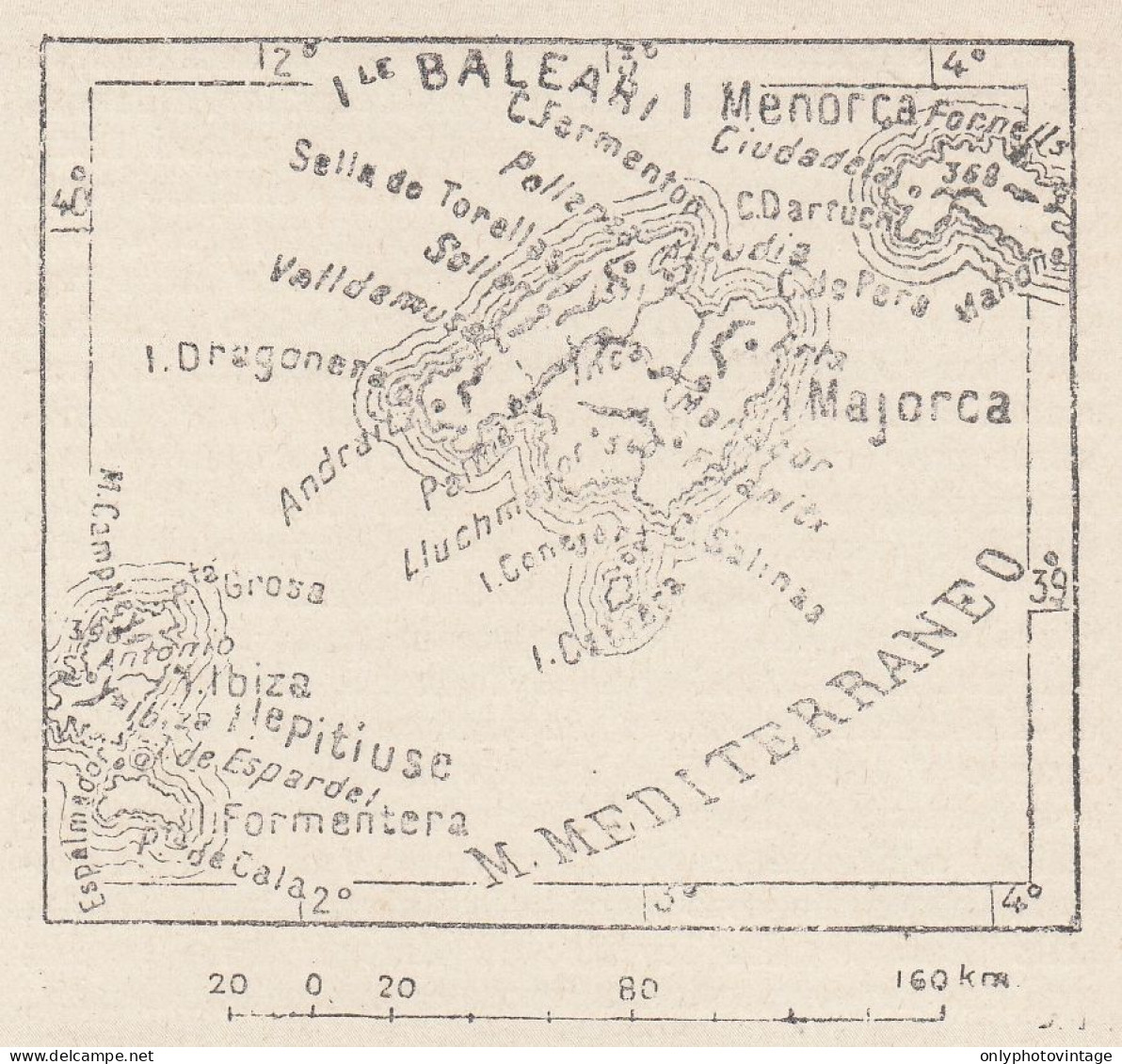 Spagna, Isole Baleari, 1907 Carta Geografica Epoca, Vintage Map - Mapas Geográficas