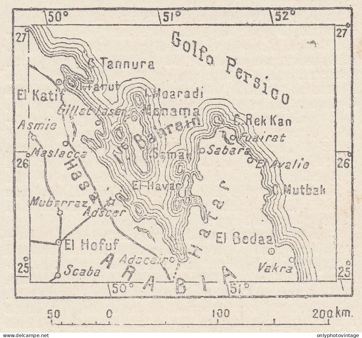 Asia, Bahrein, 1907 Carta Geografica Epoca, Vintage Map - Landkarten