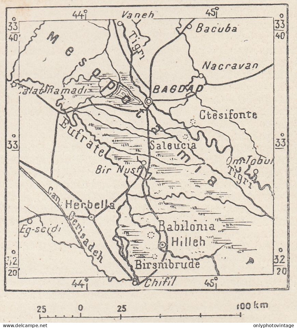 Iraq, Baghdad E Dintorni, 1907 Carta Geografica Epoca, Vintage Map - Mapas Geográficas