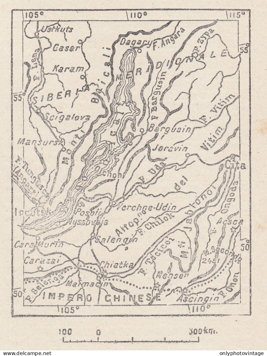 Russia, Siberia, Lago Bajkal, 1907 Carta Geografica Epoca, Vintage Map - Landkarten