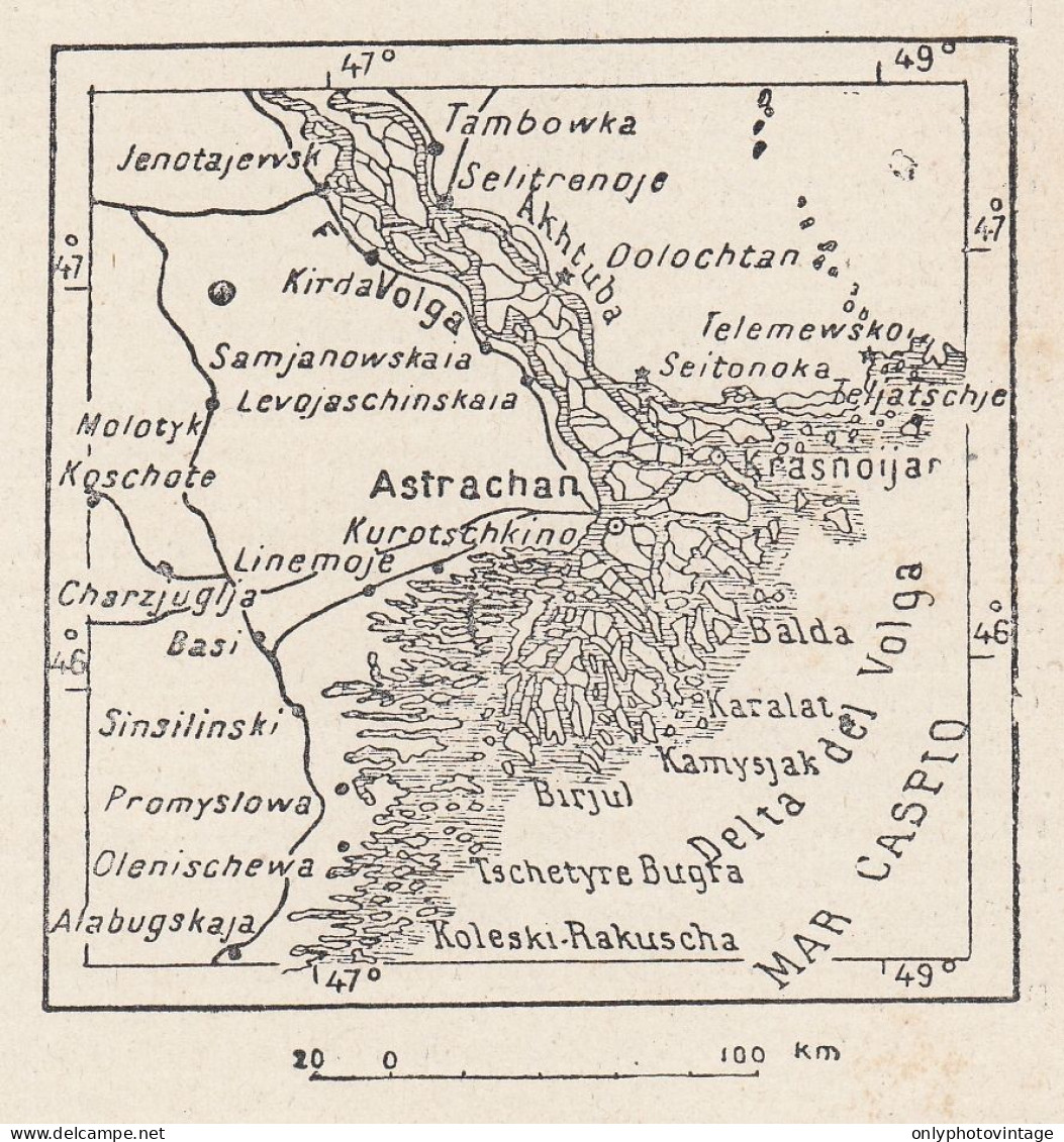 Russia, Astrachan' E Dintorni, 1907 Carta Geografica Epoca, Vintage Map - Landkarten