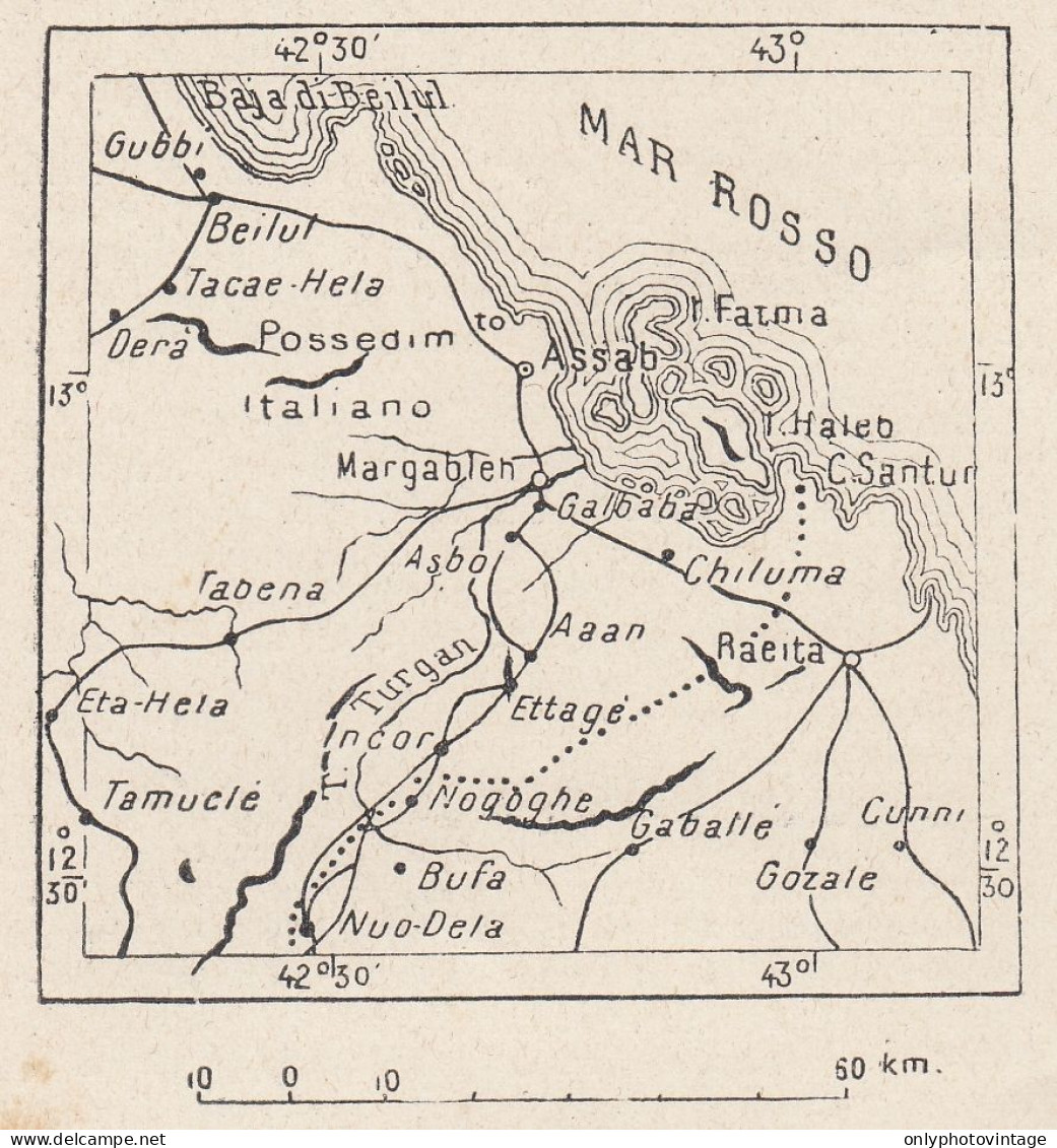 Eritrea, Assab E Dintorni, 1907 Carta Geografica, Vintage Map - Landkarten