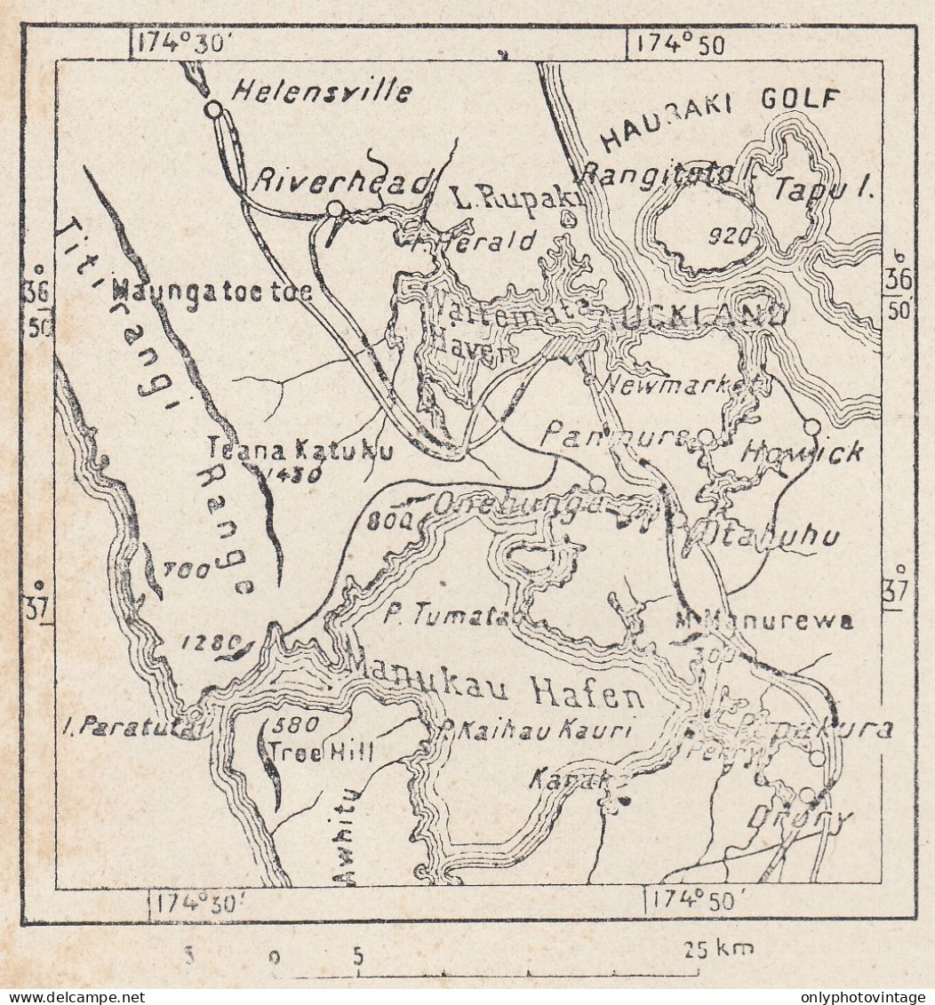 Nuova Zelanda, Auckland, 1907 Carta Geografica Epoca, Vintage Map - Geographical Maps