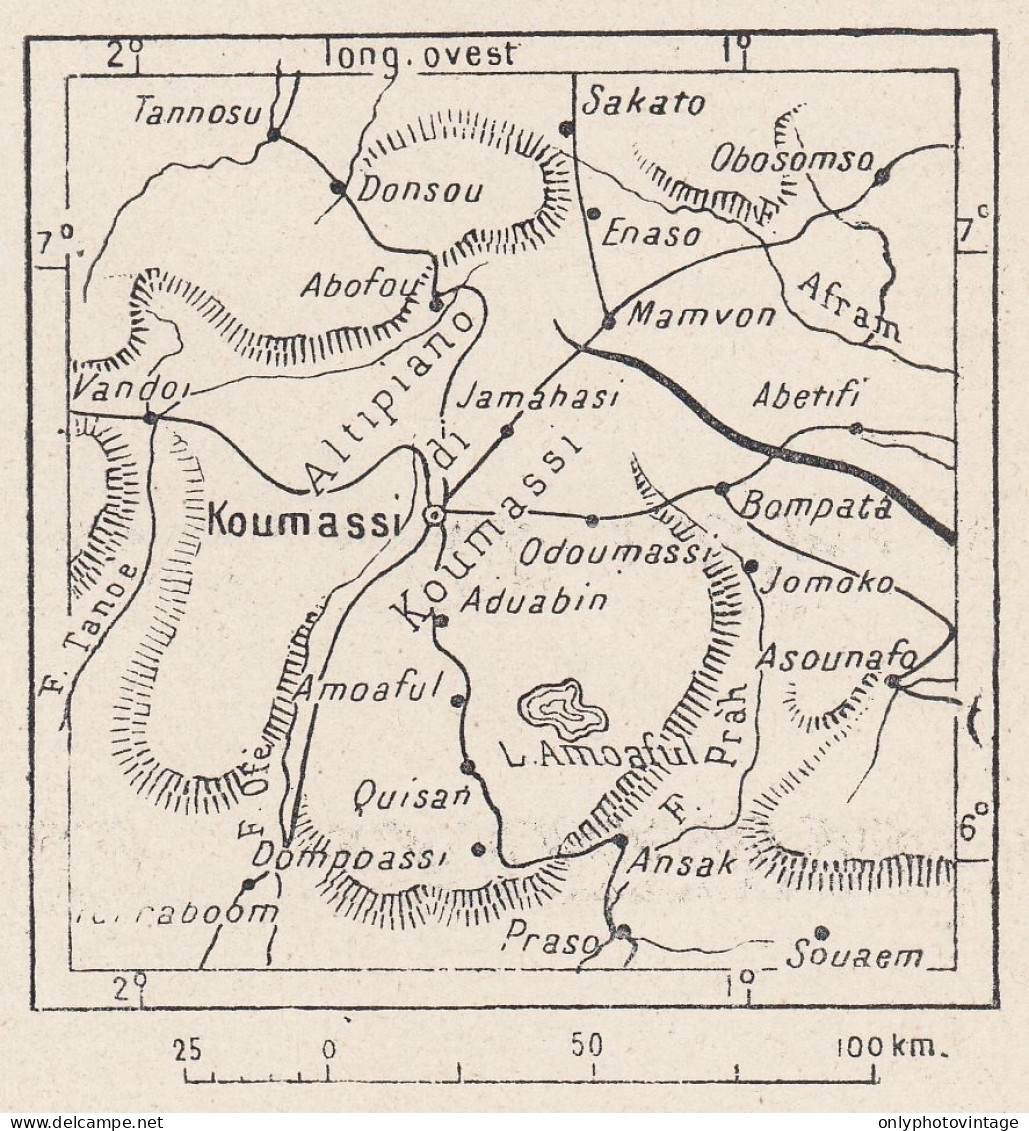 Costa D'Avorio, Koumassi E Dintorni, 1907 Carta Geografica, Vintage Map - Geographical Maps