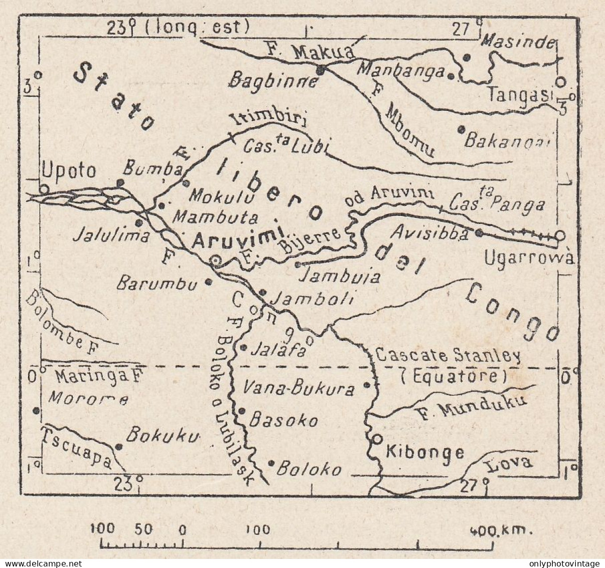 Congo, Fiume Aruwimi, 1907 Carta Geografica Epoca, Vintage Map - Geographical Maps