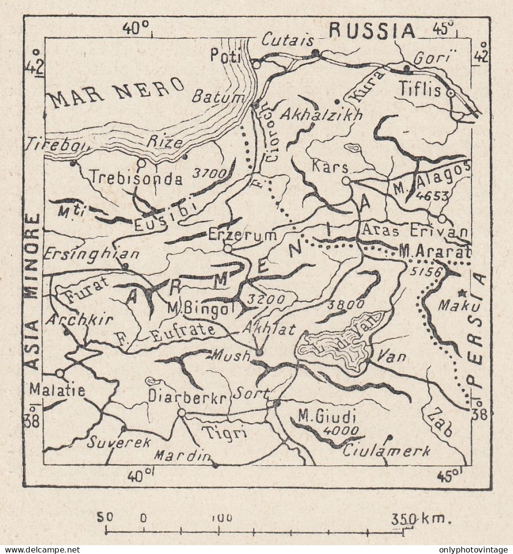 Armenia, 1907 Carta Geografica Epoca, Vintage Map - Geographical Maps