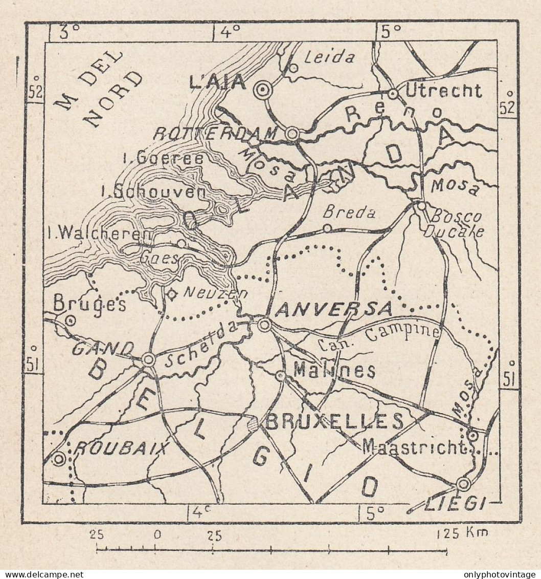 Belgio, Anversa E Dintorni, 1907 Carta Geografica Epoca, Vintage Map - Mapas Geográficas