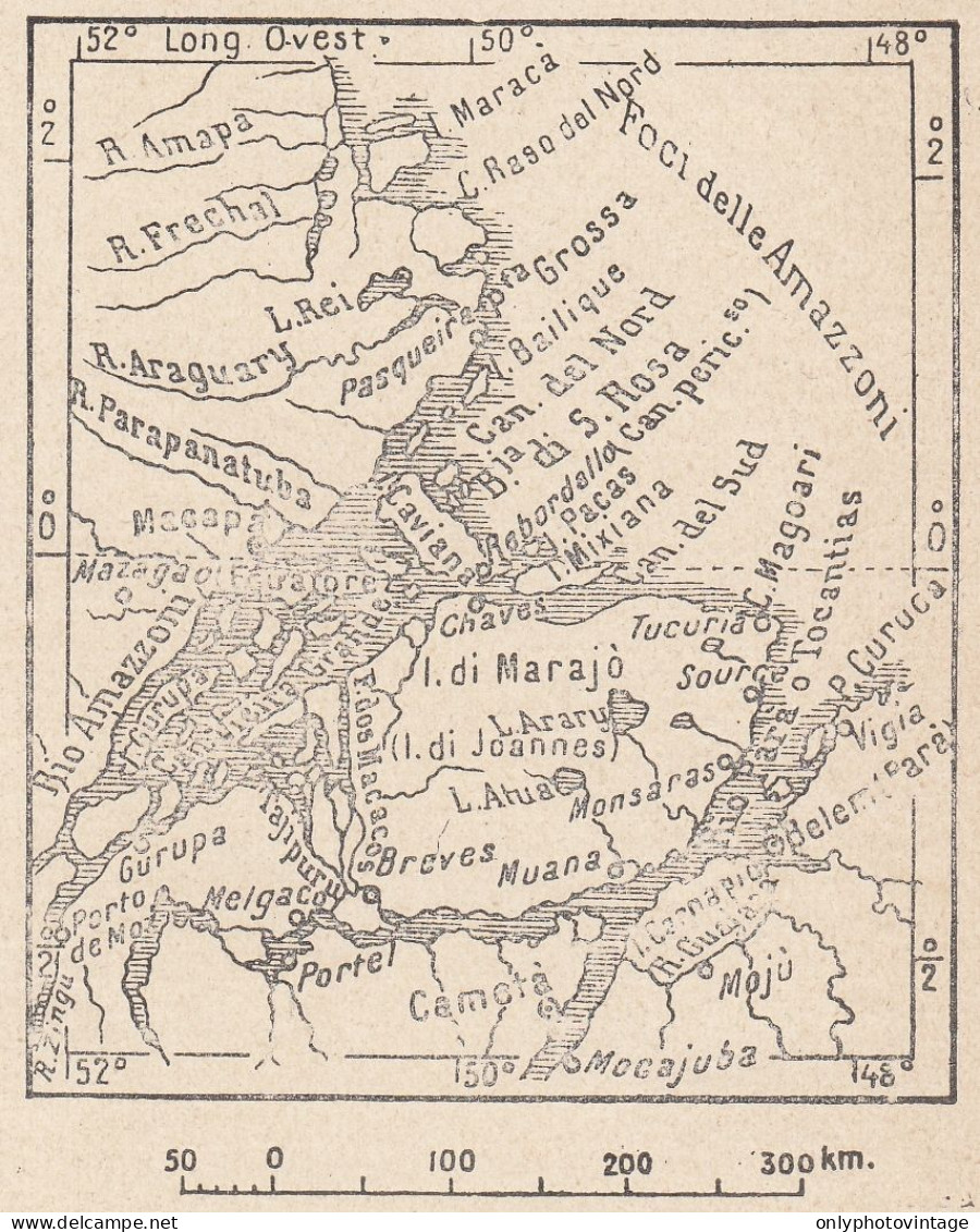 America Meridionale, Foci Delle Amazzoni, 1907 Carta Geografica Epoca, Map - Geographical Maps