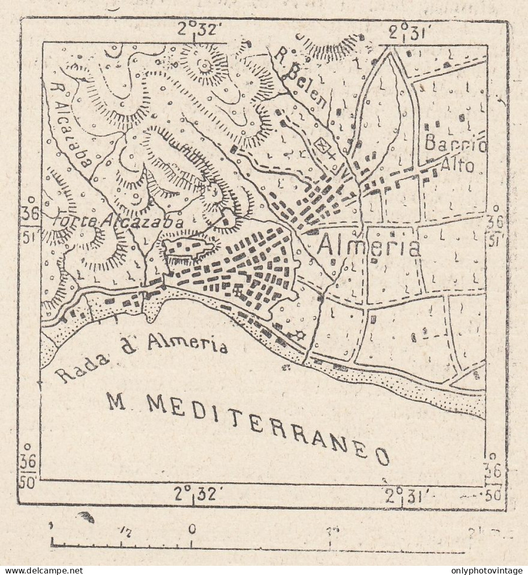 Spagna, Almeria E Dintorni, 1907 Carta Geografica Epoca, Vintage Map - Landkarten