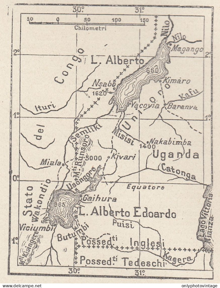 Congo, Uganda, Lago Alberto Nyanza, 1907 Carta Geografica, Vintage Map - Landkarten